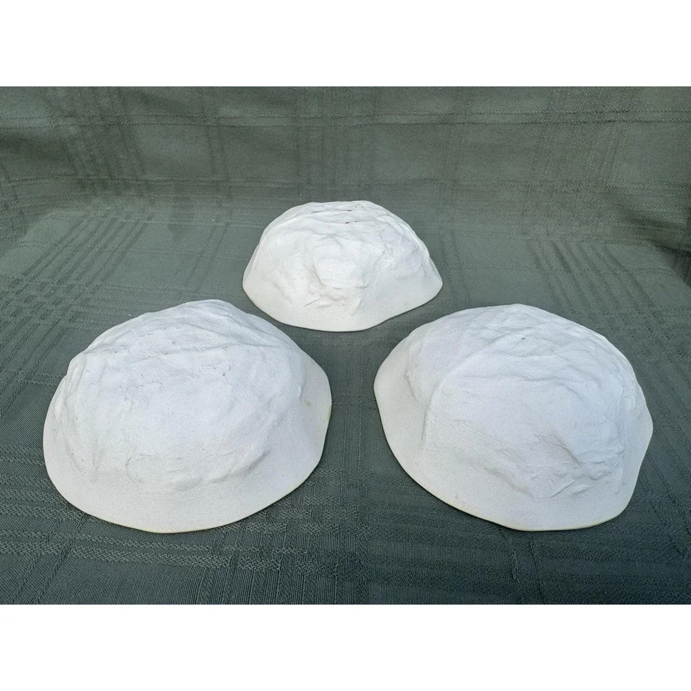 3 Vintage Hand Built Ceramic Bowls Celadon Green Glazed Inner Textured Raw Base